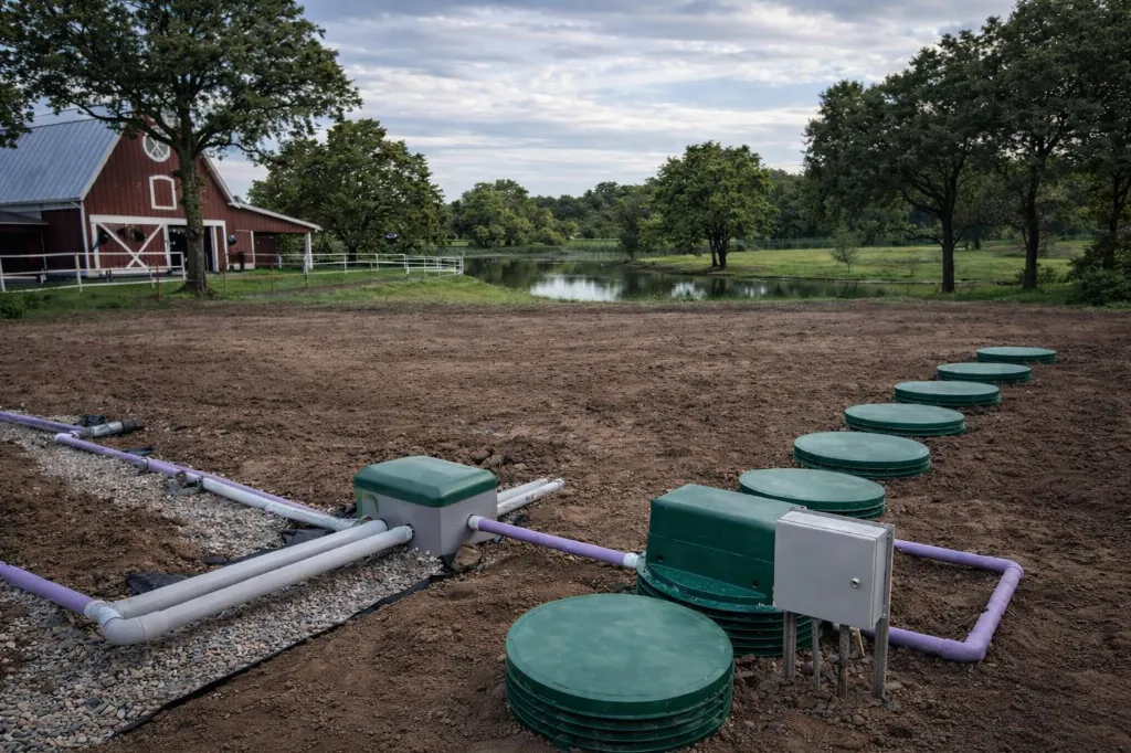 Aerobic septic system and drain field installation by Engco environmental services.